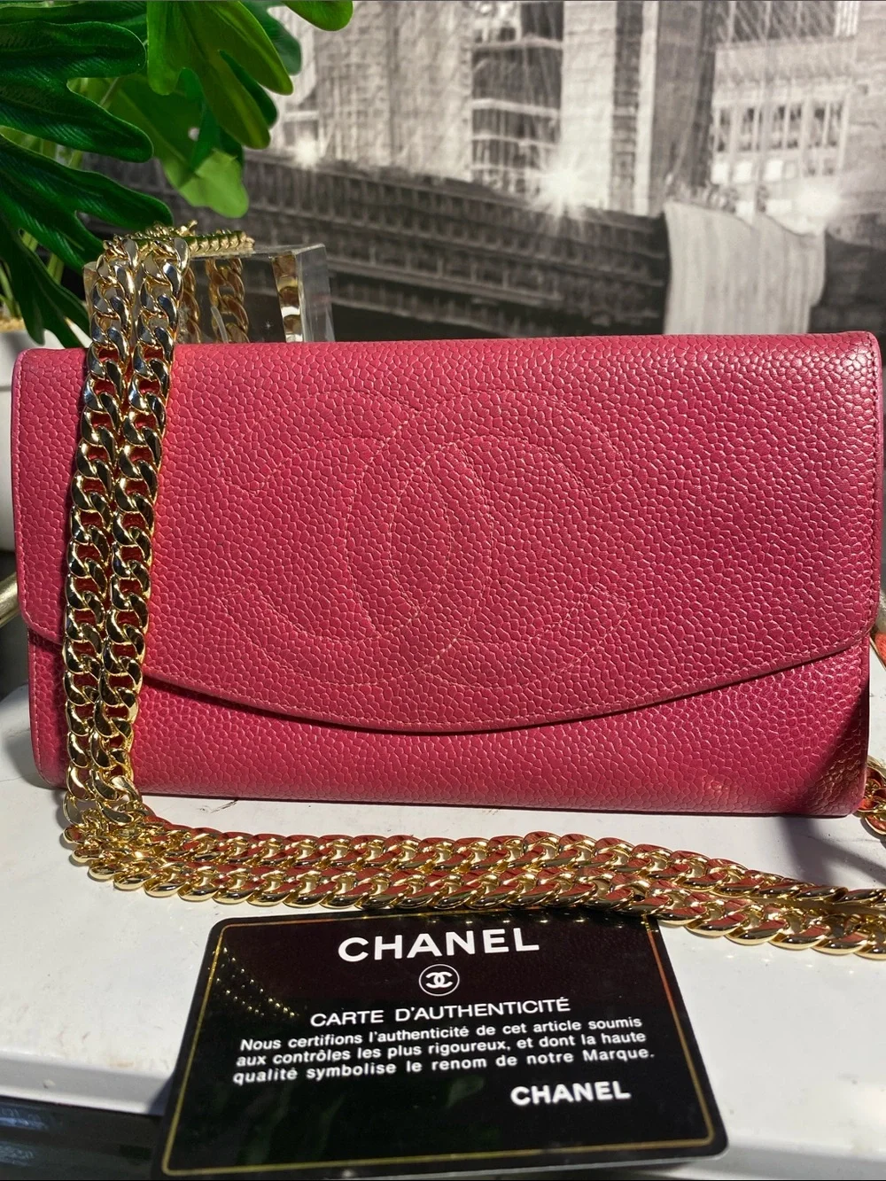 Authentic CHANEL COCO Mark Pink Caviar Skin Flap Purse